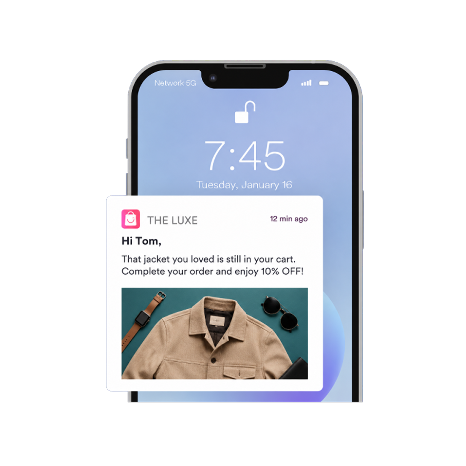 Push notification campaign preview on a mobile phone